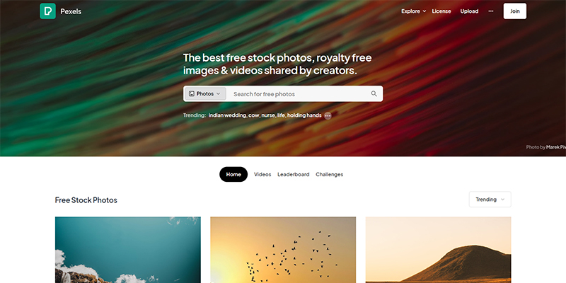 Pexelsのホームページ