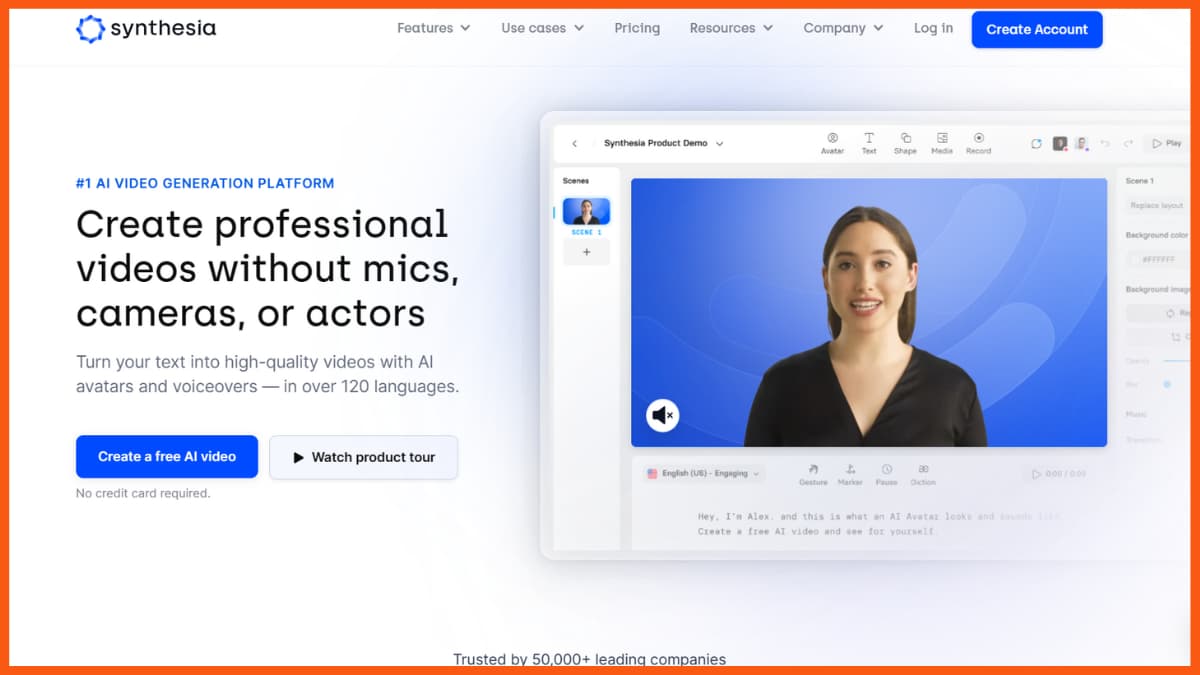 أفضل أدوات تحرير الفيديو التي تعمل بالذكاء الاصطناعي - Synthesia