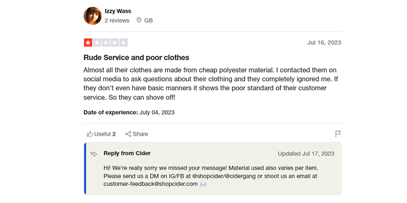 Recenzie de cidru (produse de proastă calitate) pe Trustpilot