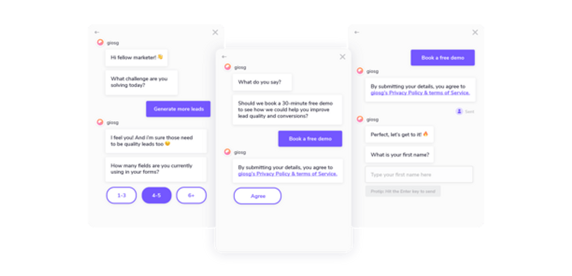 Exemplo de geração de leads da Giosg