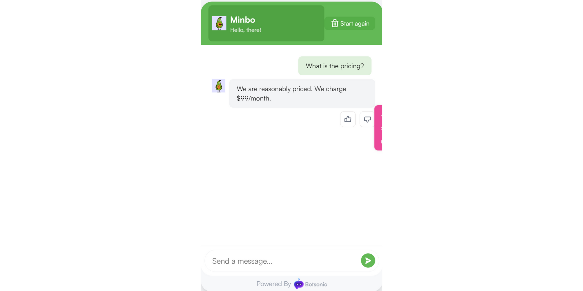 Exemplo de chatbot de IA da Botsonic