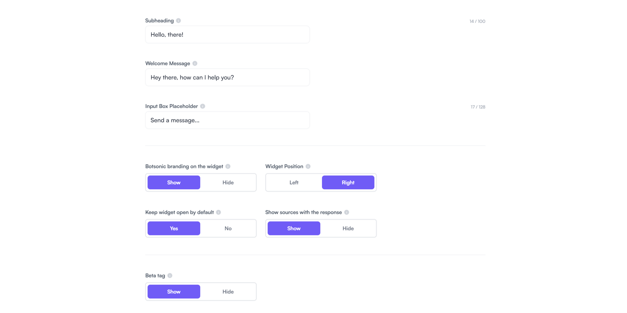 Adicionando perguntas iniciais ao Botsonic