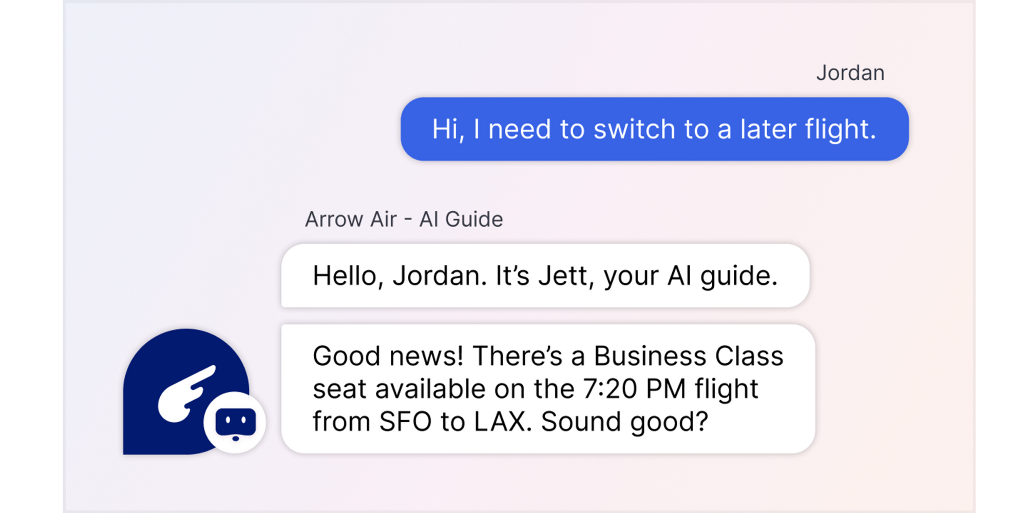 Exemplo de suporte de IA 24/7 da Arrow Air