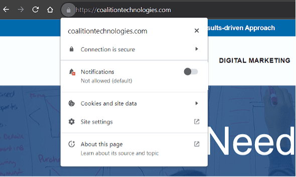 Captura de pantalla de la URL del sitio web SSL Secure