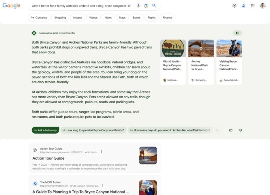 Esempio di risposta alle query sull'esperienza generativa di Ricerca Google