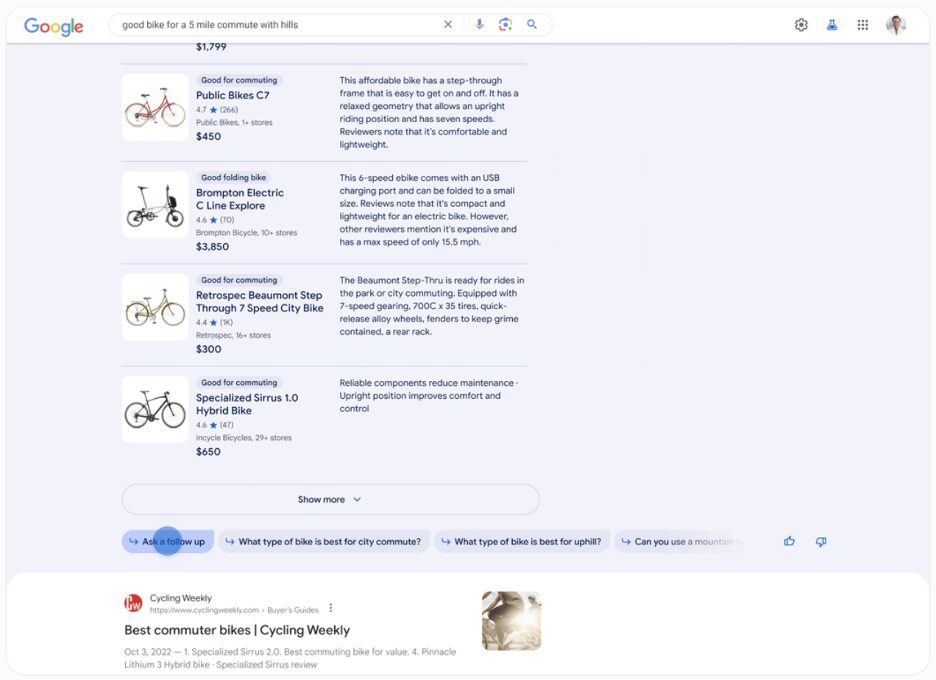 Esempio di risposta all'esperienza di acquisto su Ricerca Google