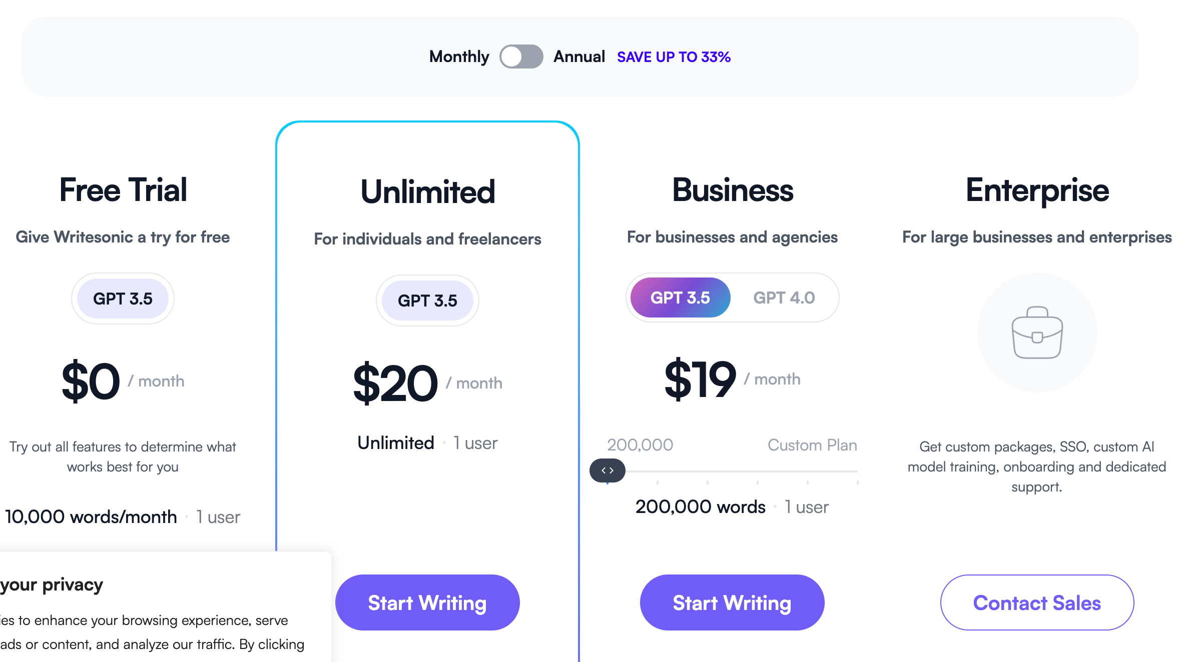 Precios de Writesonic: herramientas de marketing de IA