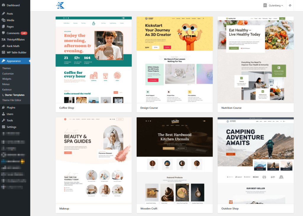 10+ En İyi WordPress Tema Sağlayıcıları (Güncellenmiş liste) 6 kadence starter templates