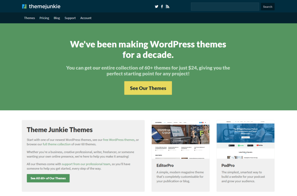 10+ En İyi WordPress Tema Sağlayıcıları (Güncellenmiş liste) 19 themejunkie themes homepage
