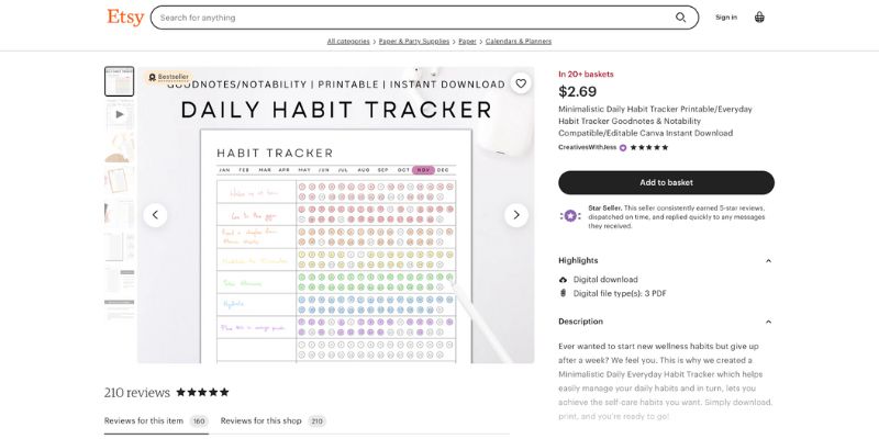 لقطة شاشة لصفحة مبيعات Etsy