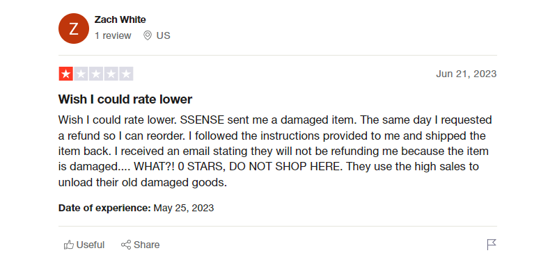 ตรวจสอบการคืนเงิน SSense บน Trustpilot