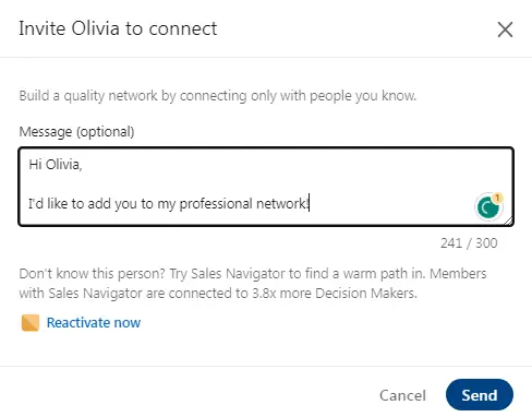 linkedin 连接请求注释发送