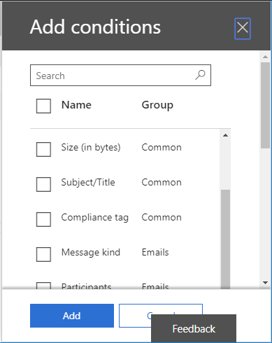 Scegli i dati che desideri esportare dalla casella di posta di Office 365 nel file PST. Puoi anche aggiungere condizioni per filtrare il processo di ricerca.