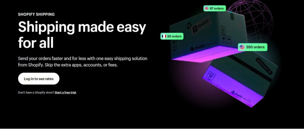 Página inicial do Shopify Shipping