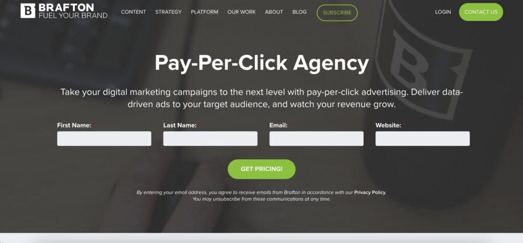 ภาพหน้าจอของเว็บไซต์ของ Brafton