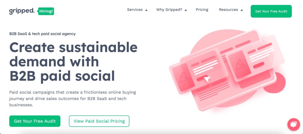 Screenshot della pagina del sito web dei servizi sociali a pagamento di Gripped