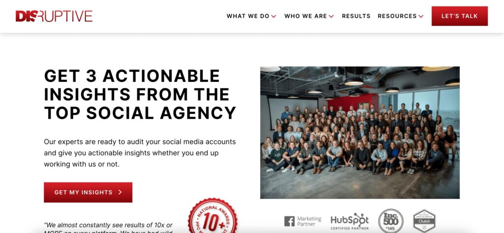 Captura de tela do site da Disruptive Advertising