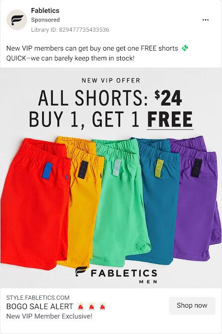 Un anuncio de oferta BOGO de Fabletics