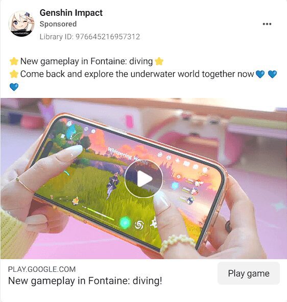 Реклама от Genshin Impact, рекламирующая выпуск нового региона карты.