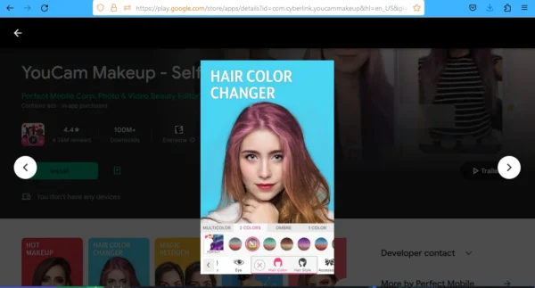 realidade aumentada no aplicativo youcam