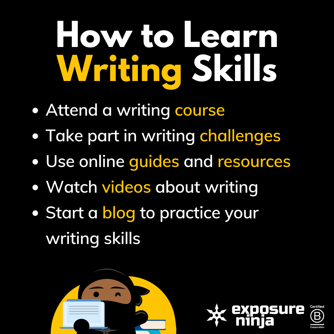 上記と同じポイントを列挙した、ライティング スキルの学習方法に関する図