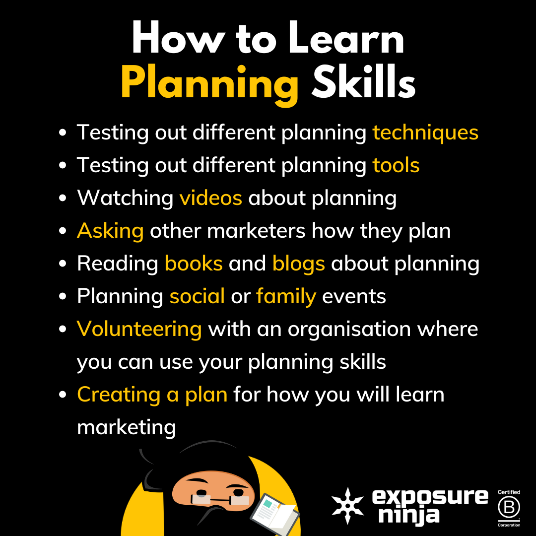 上記と同じポイントを列挙した、計画スキルの学習方法に関する図