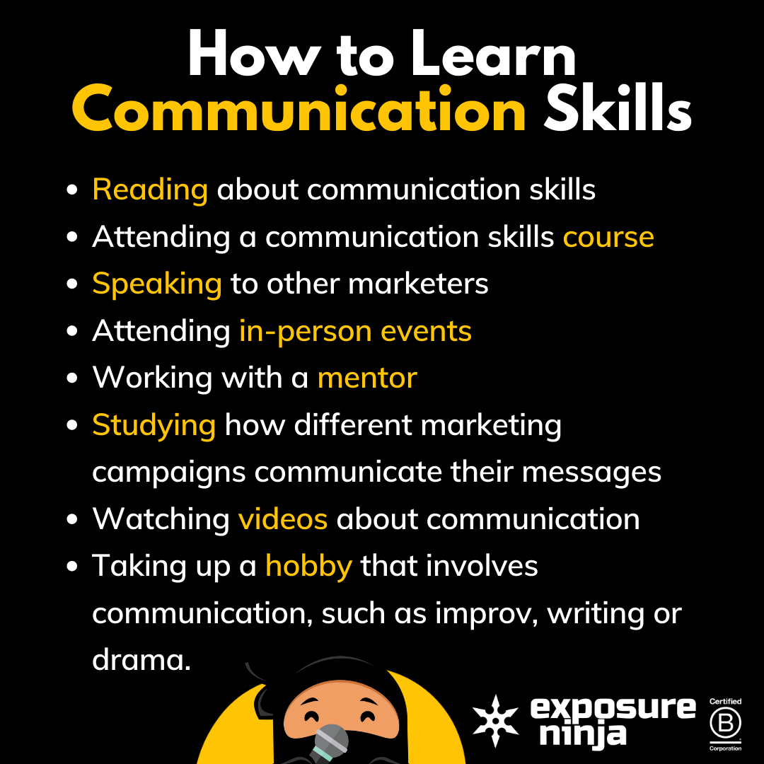 上と同じポイントを列挙した、コミュニケーション スキルの学習方法に関する図