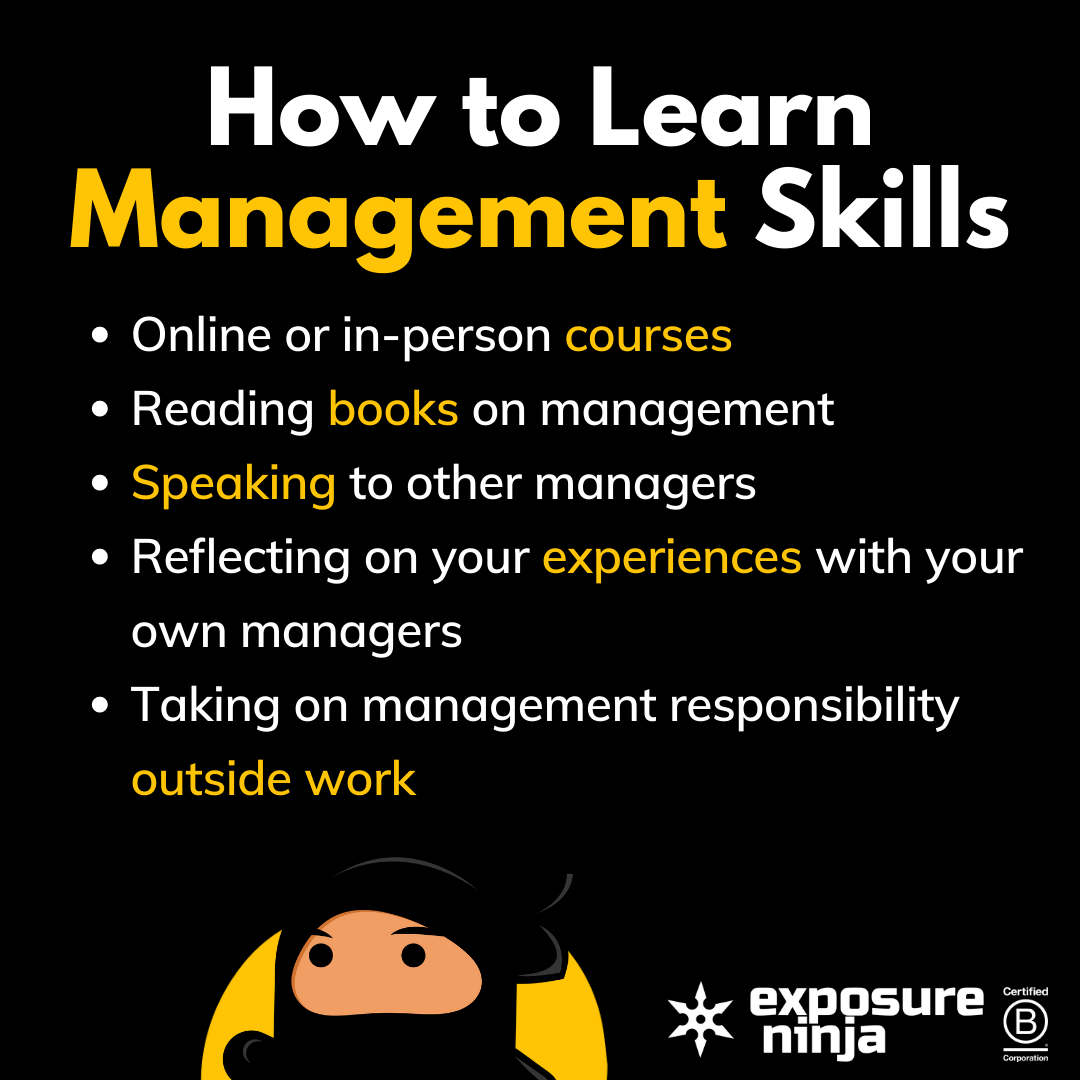 上記と同じポイントを列挙した、マネジメント スキルの学習方法に関する図