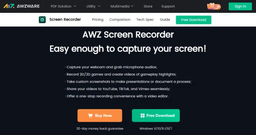 AWZ Screen Recorder は、Windows のスクリーンショットとして画面上のすべてをキャプチャします。
