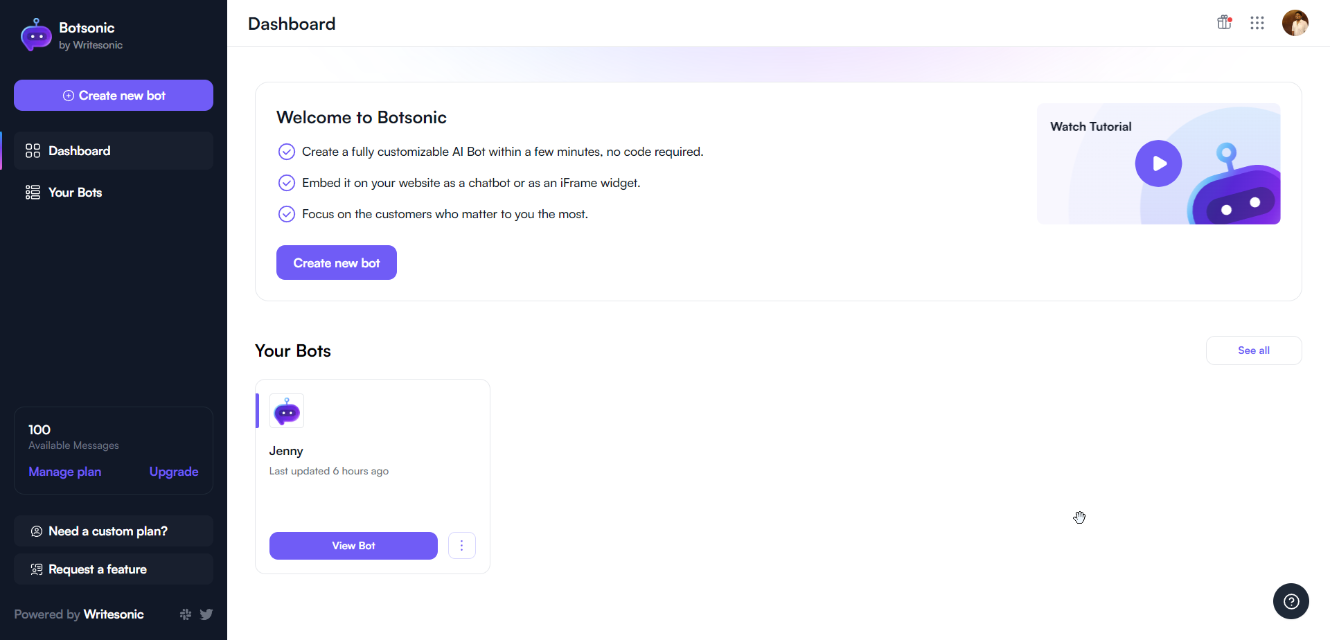 Botsonic - ferramenta de atendimento ao cliente de IA
