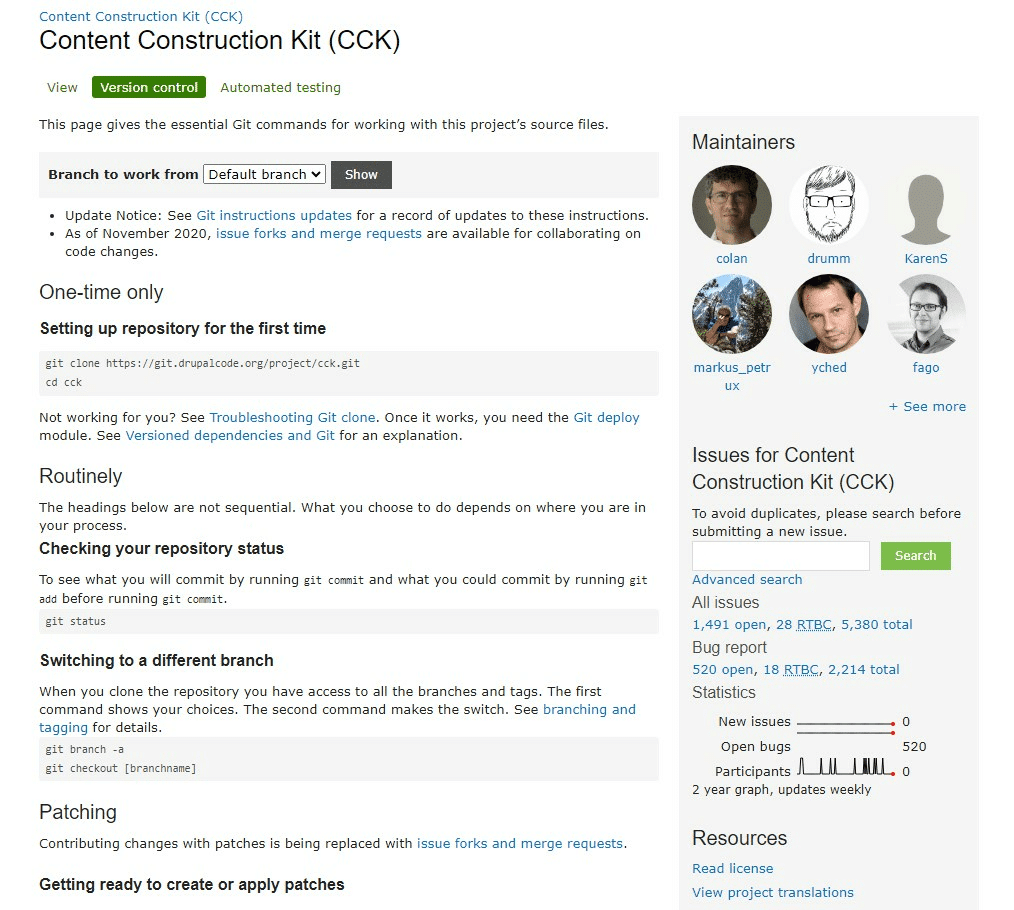 Capture d'écran du module CCK pour Drupal.