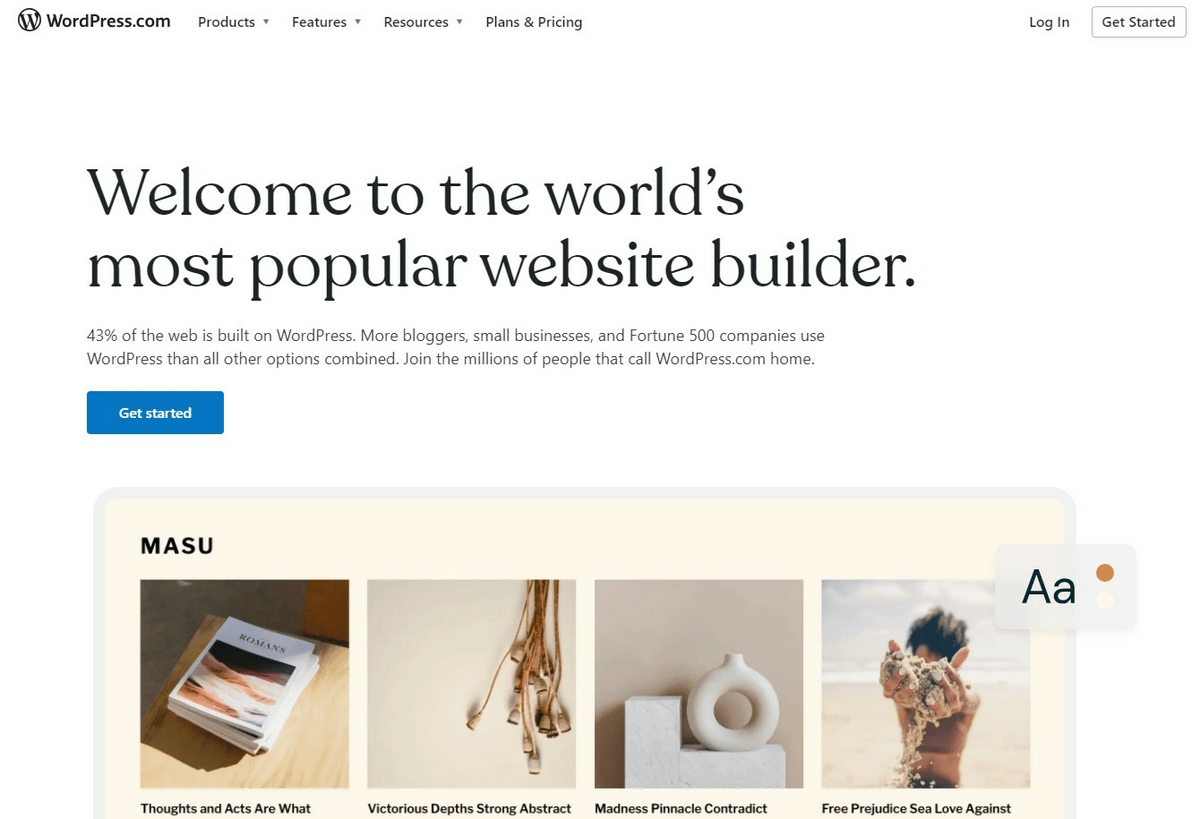 Capture d'écran de la page d'accueil de WordPress