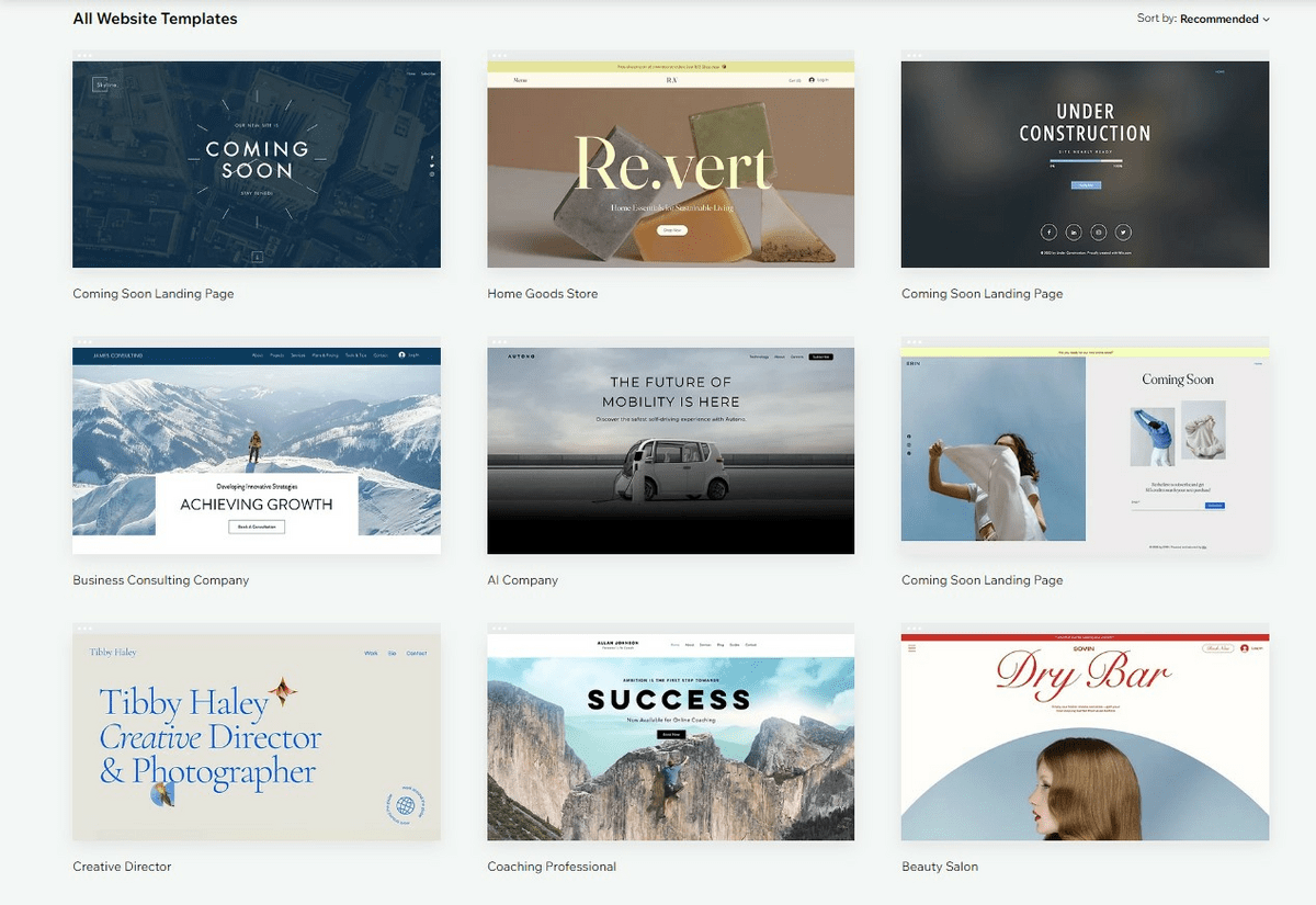 Exemples de modèles de sites Web prédéfinis de Wix