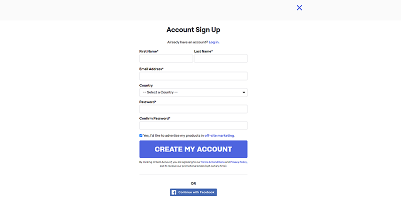 Pagina de înregistrare a contului TeePublic