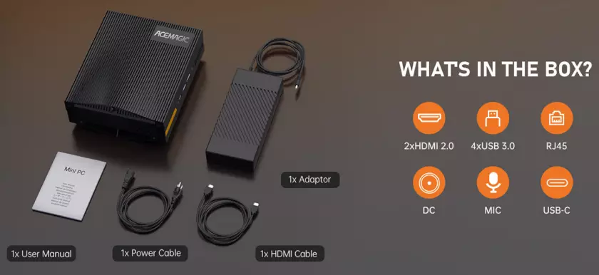 ACEMAGIC AD15 Mini PC O que vem na caixa.