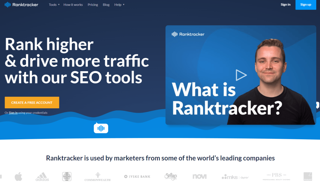 الصفحة الرئيسية لمجموعة أدوات Ranktracker