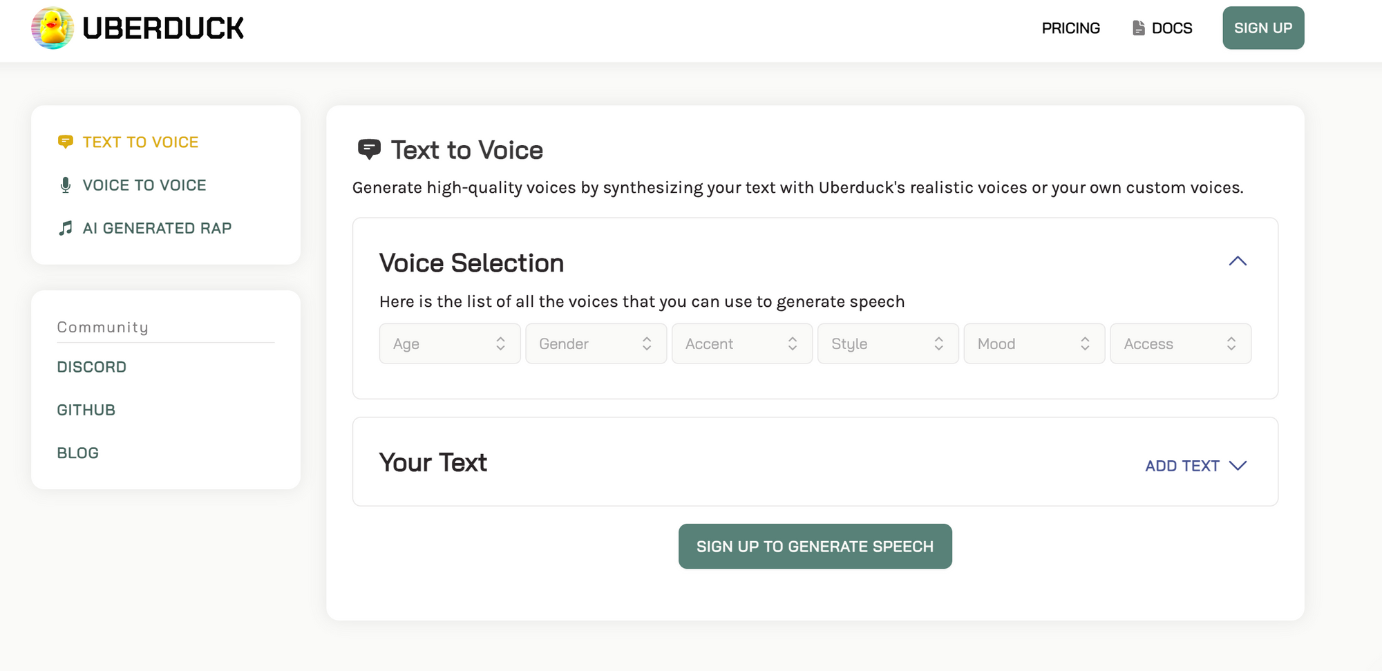 Uberduck - karakter ses üreteçleri
