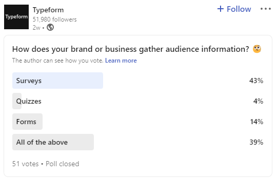LinkedIn anketinin ekran görüntüsü