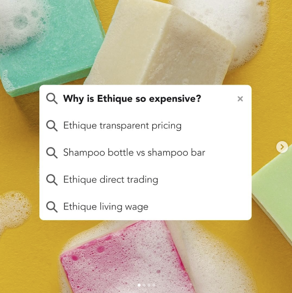 Bir Ethique Instagram gönderisinin ekran görüntüsü