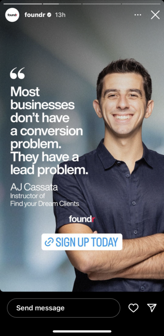 Bir Kurucunun Instagram Hikayesinin ekran görüntüsü