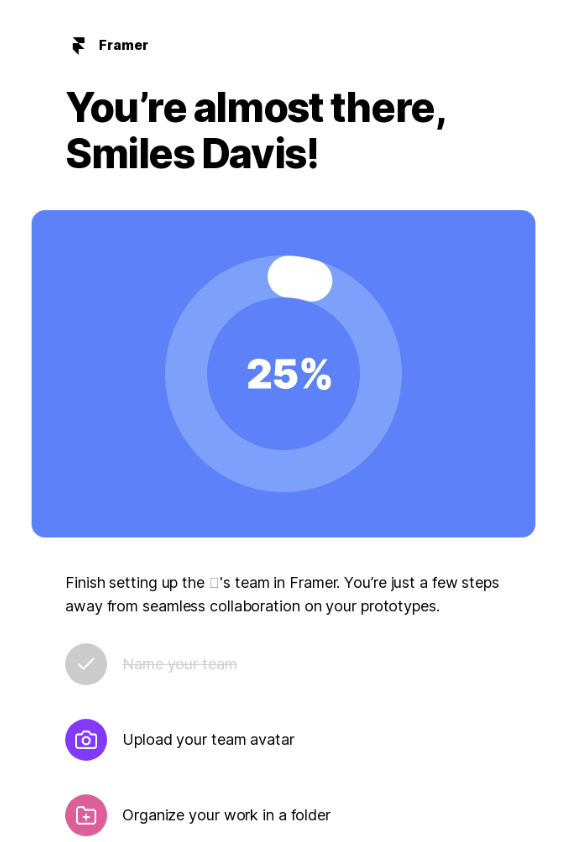 Framer'dan gelen bir e-postanın ekran görüntüsü