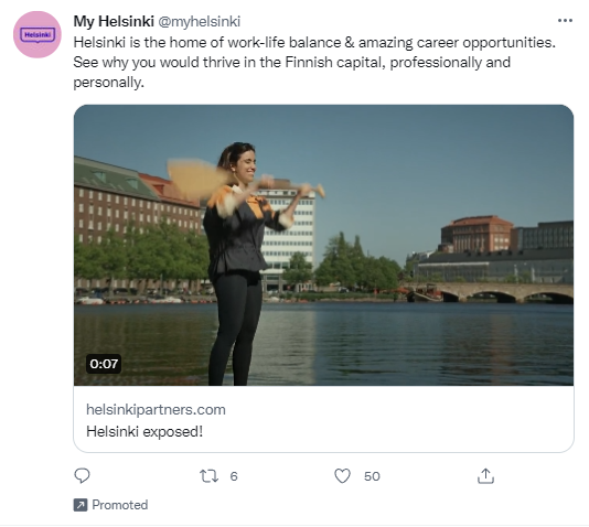 X'te My Helsinki'den bir reklamın ekran görüntüsü