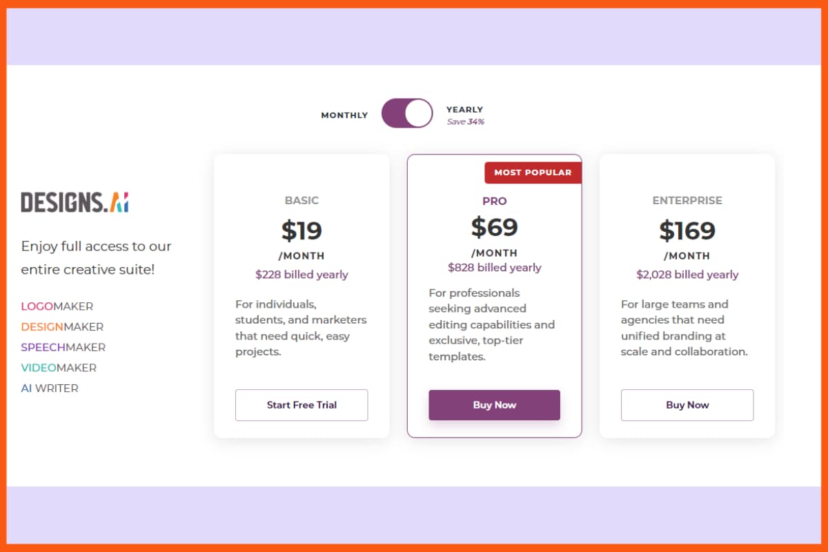 Precios de Designs.AI