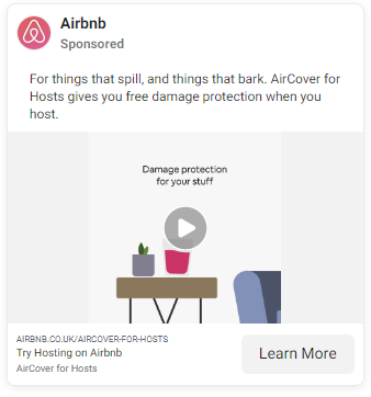 Airbnb 페이스북 광고 스크린샷