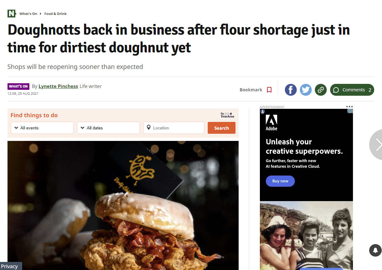 Yerel bir yayında yer alan bir işletmenin ekran görüntüsü