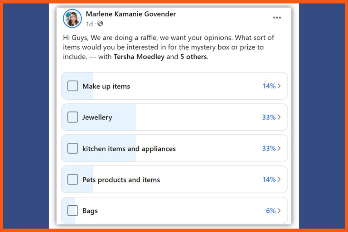 Ejemplo de encuesta de Facebook en páginas comerciales