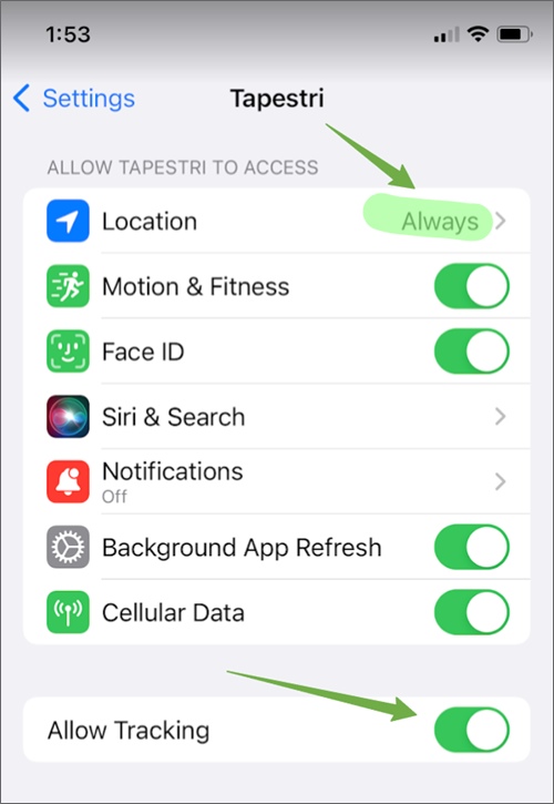 L'application Tapestri partage des données de localisation