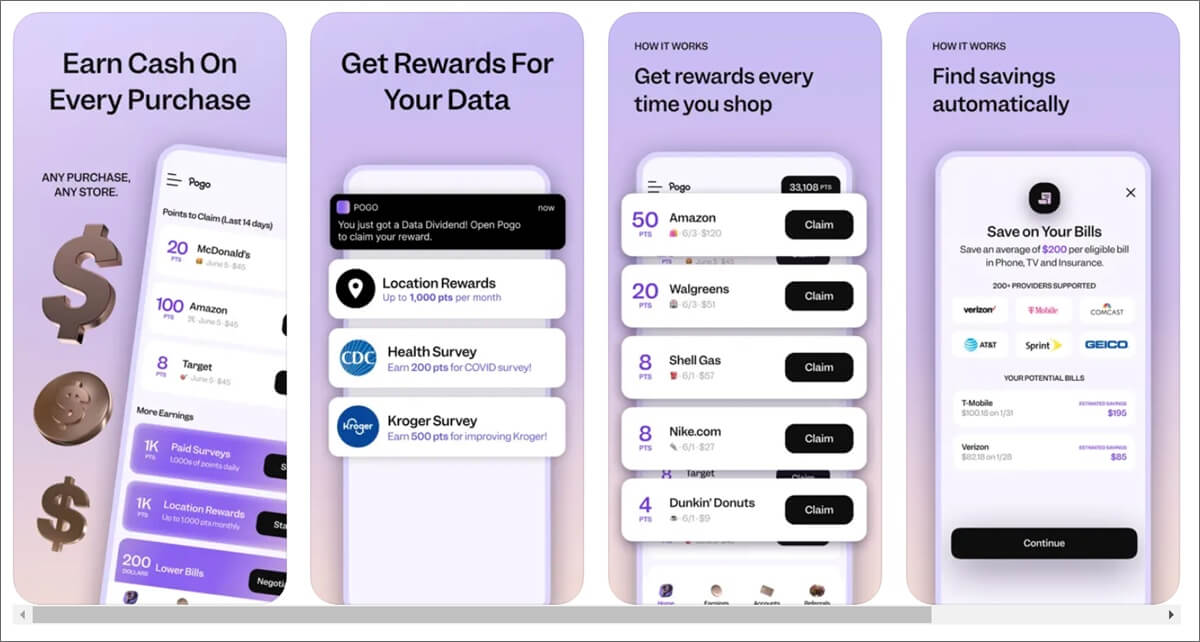 captures d'écran de l'application pogo