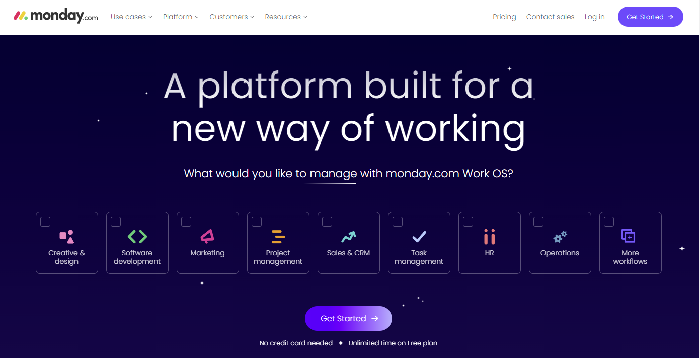 Pazartesi web sitesindeki CTA'ların ekran görüntüsü