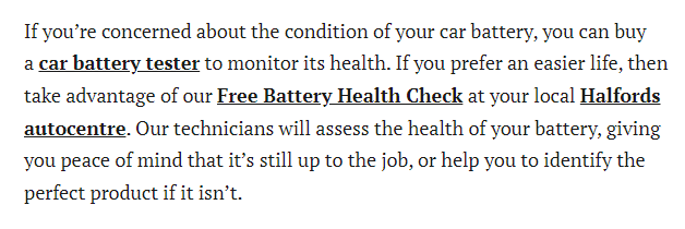 Halfords web sitesindeki bir CTA'nın ekran görüntüsü